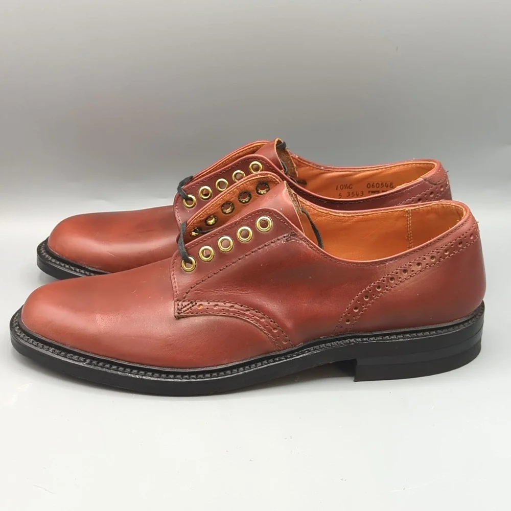 Vintage LL Bean Leather Plain Toe Derby Dress Shoes Mens 10.5 C Brown USA
